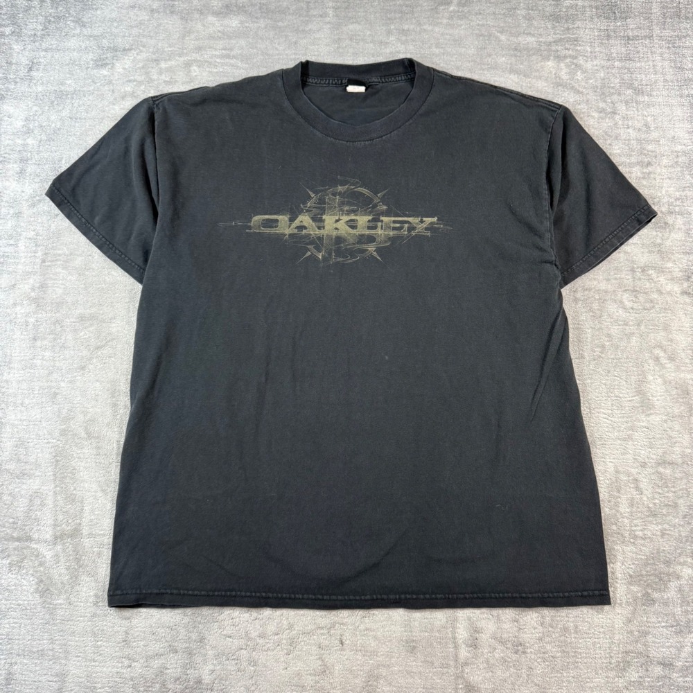 Oakley Shirt Mens XL Black Spell Out Faded Tech Streetwear Vintage Y2K